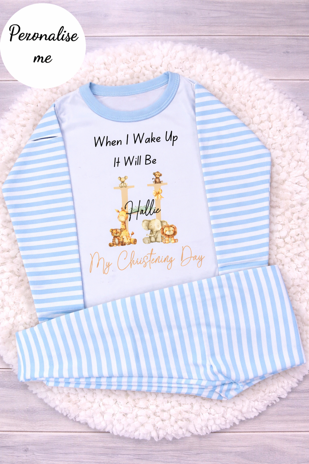 Personalised When I Wake Up It Will Be My Christening Day Safari Pyjamas