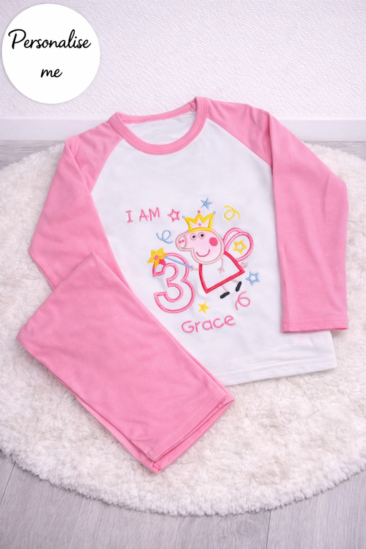 Personalised Embroidered Peppa Pig Birthday Pyjamas