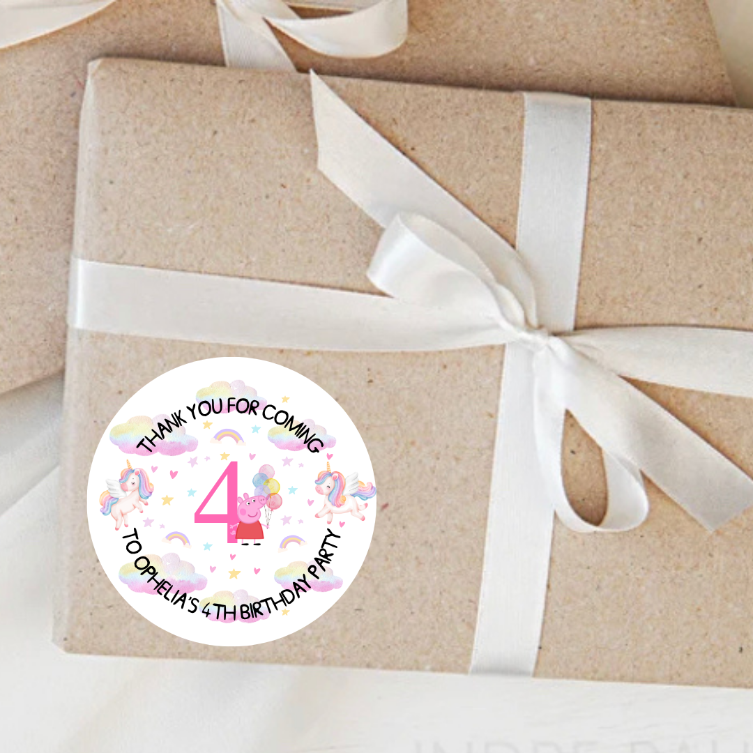 Personalised Unicorns and Peppa Birthday Party Stickers