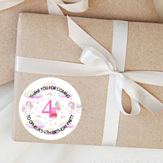 Personalised Unicorns and Peppa Birthday Party Stickers