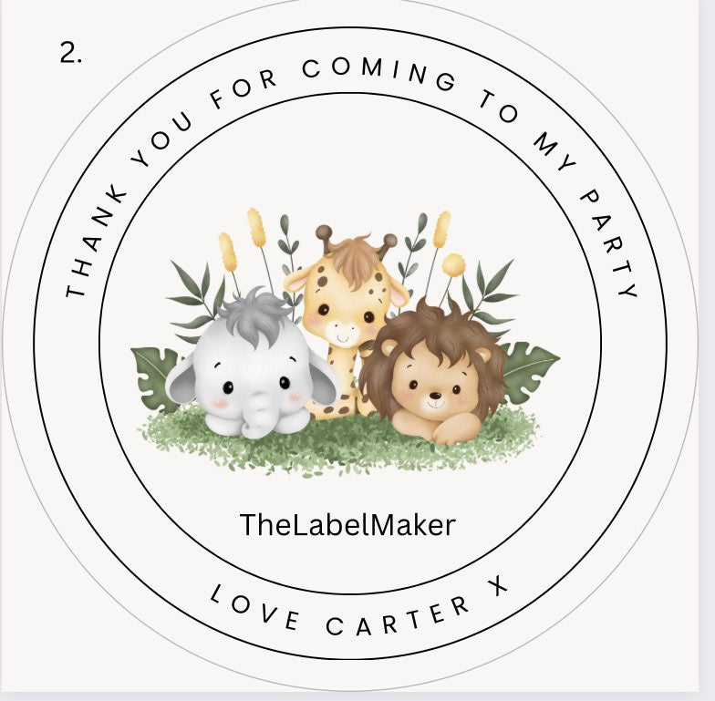 Thank you for coming to my party safari stickers – personalised text