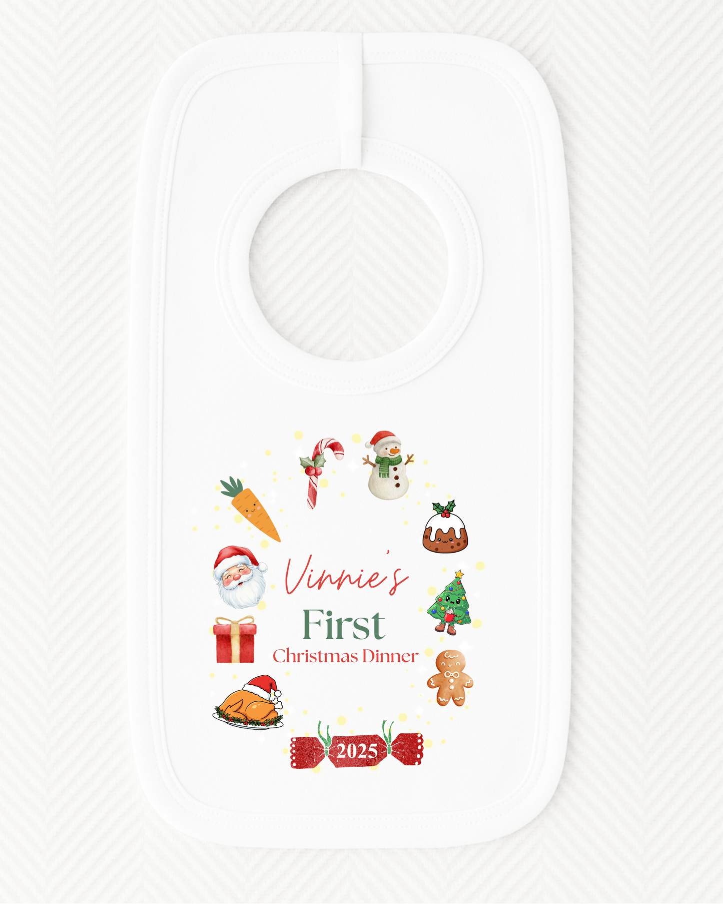 Personalised First Christmas Dinner Baby Bib