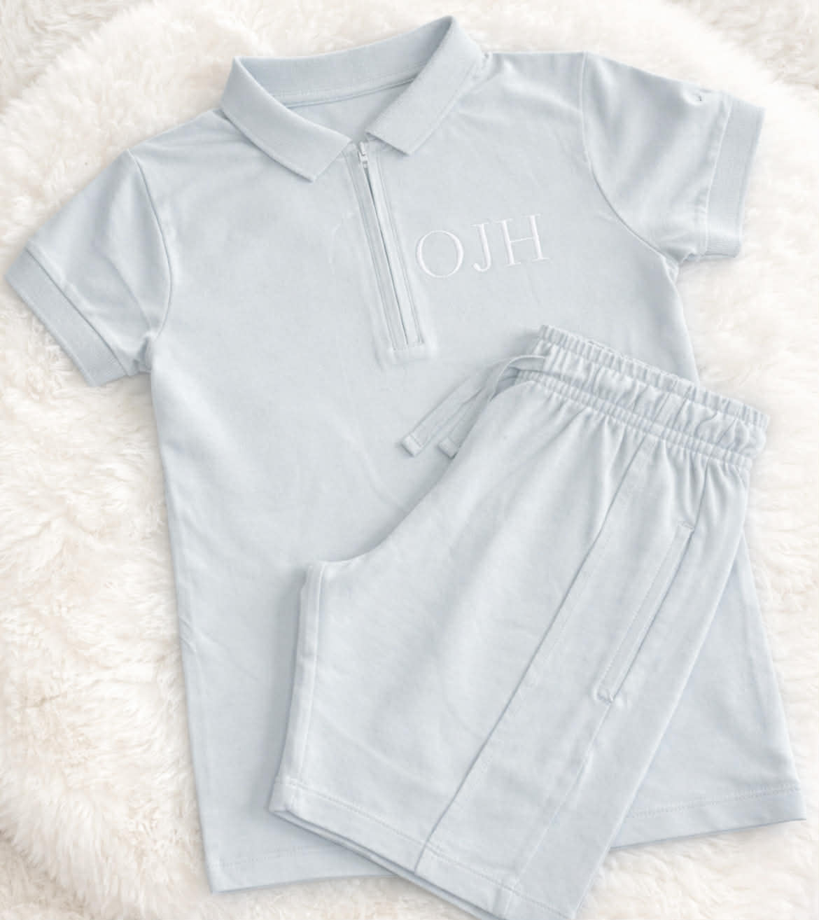Personalised Boys Zip Up Embroidered Top And Short Set