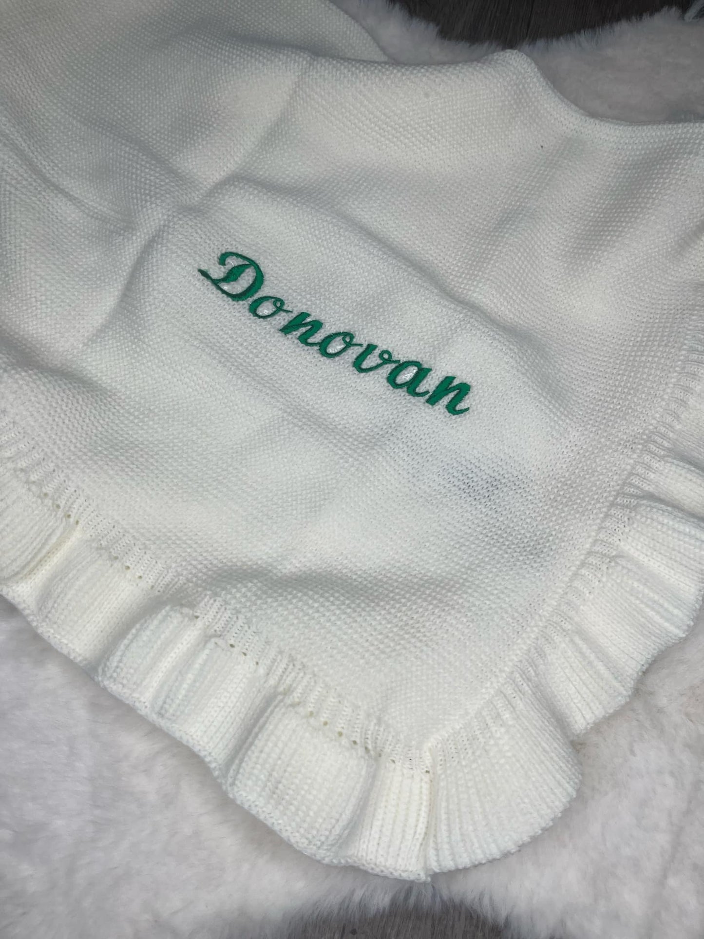 Personalised Embroidered Frilly Baby Blanket