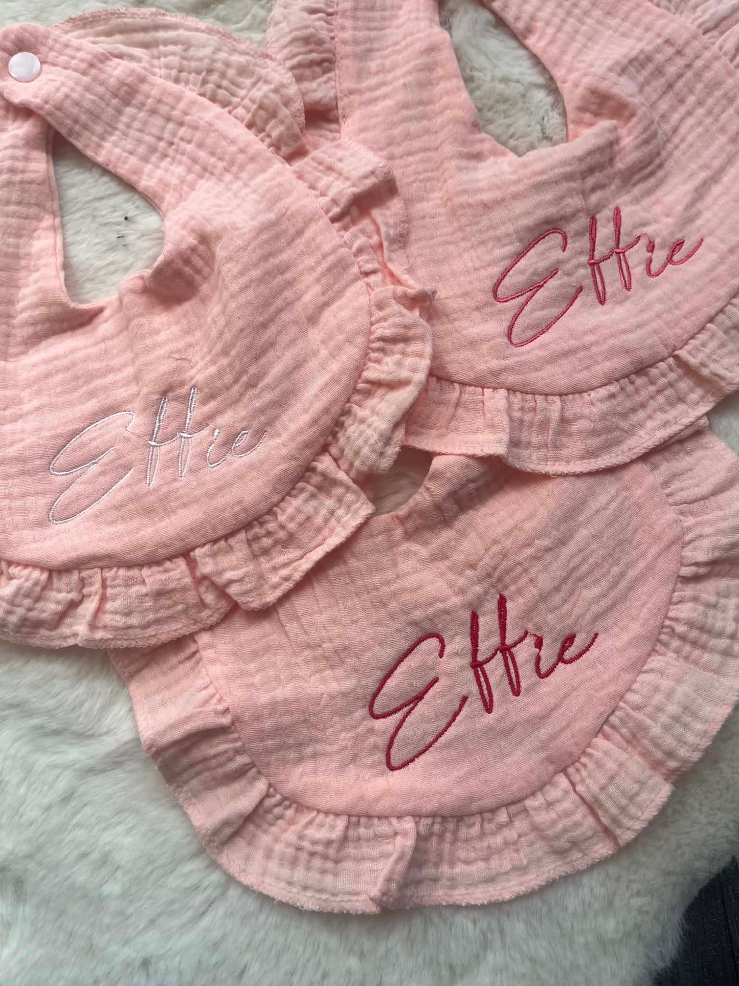 Personalised Frilly Embroidered Baby Bib & Headband Set