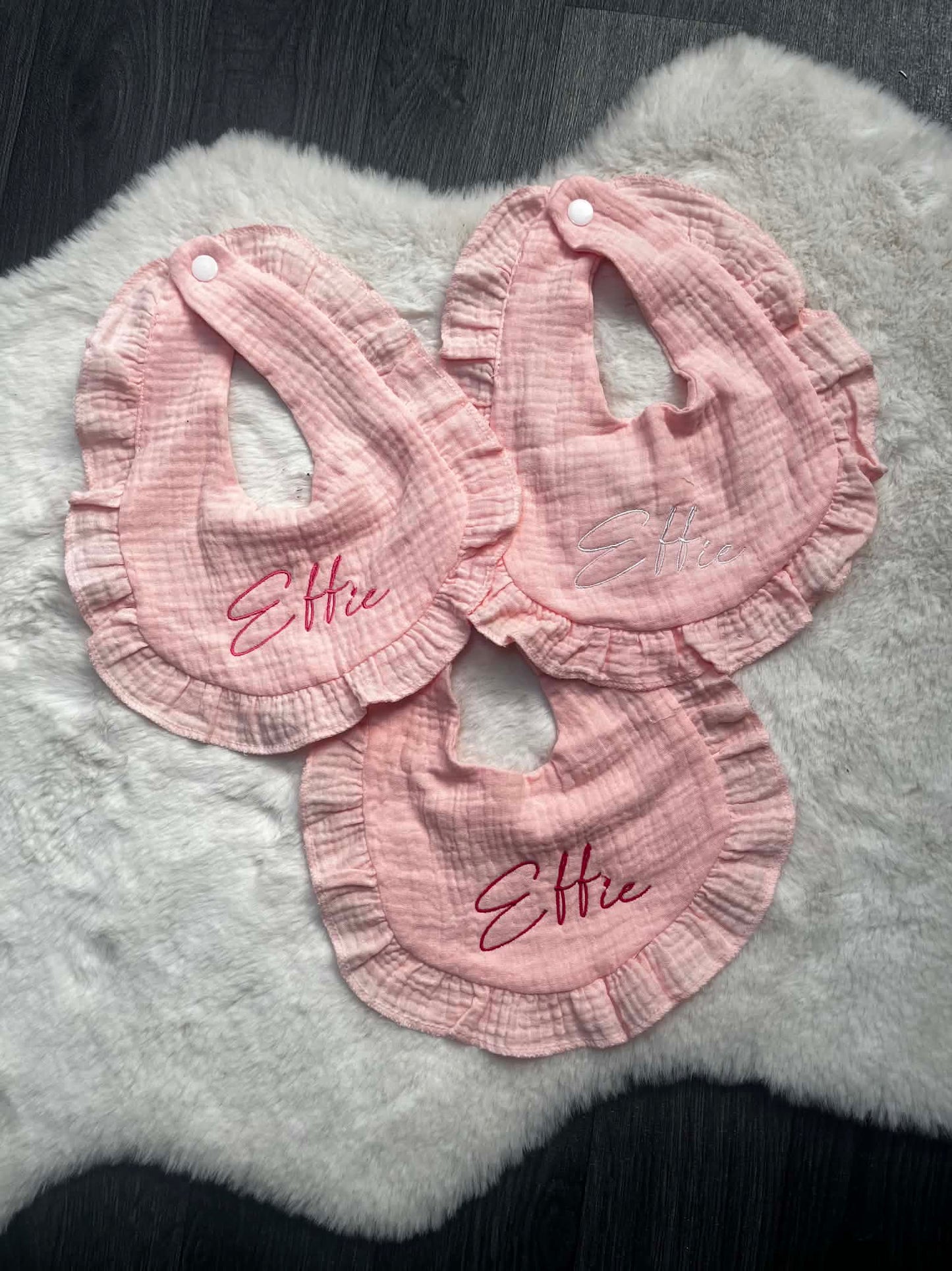 Personalised Frilly Embroidered Baby Bib & Headband Set