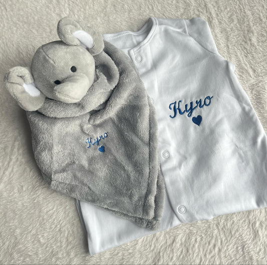 Personalised Embroidered Baby Sleepsuit & Comforter