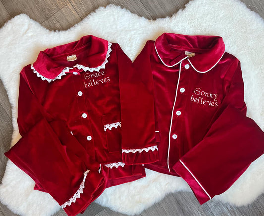 Personalised Velour Christmas Embroidery Pyjamas