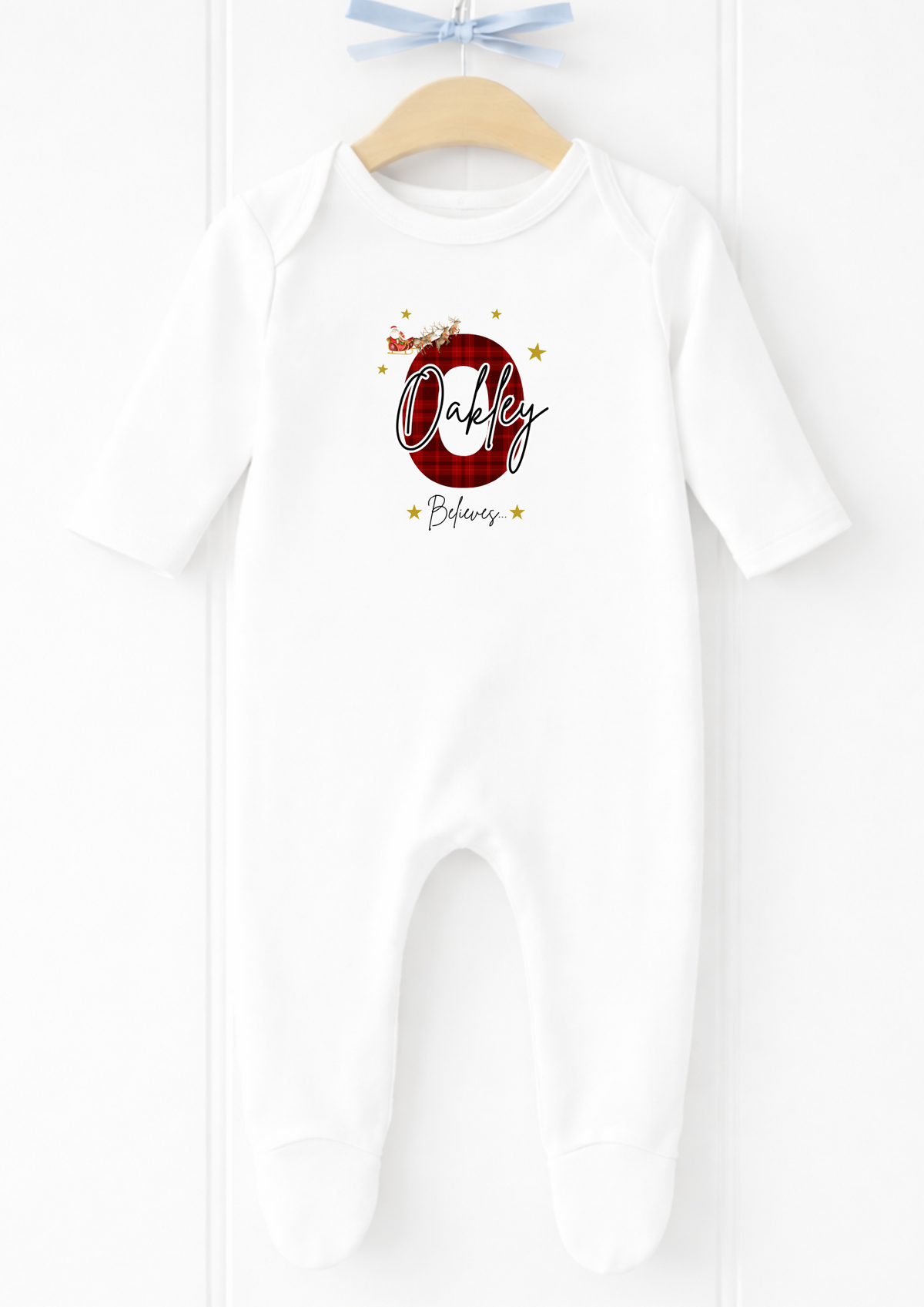 Personalised Christmas initial baby sleepsuit and vest with name