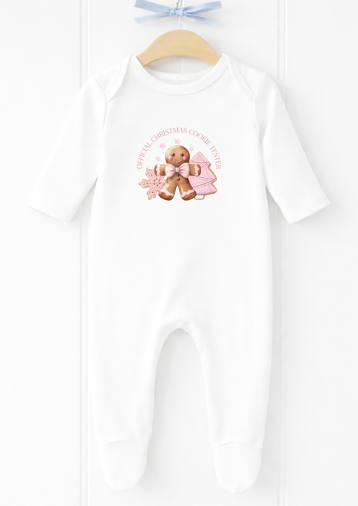 Personalised pink gingerbread first Christmas sleepsuit and vest