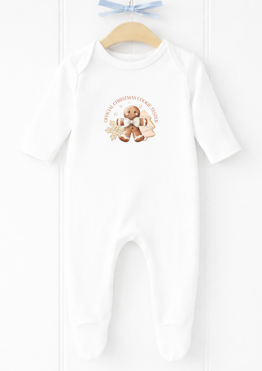 Personalised gingerbread first Christmas baby sleepsuit and vest