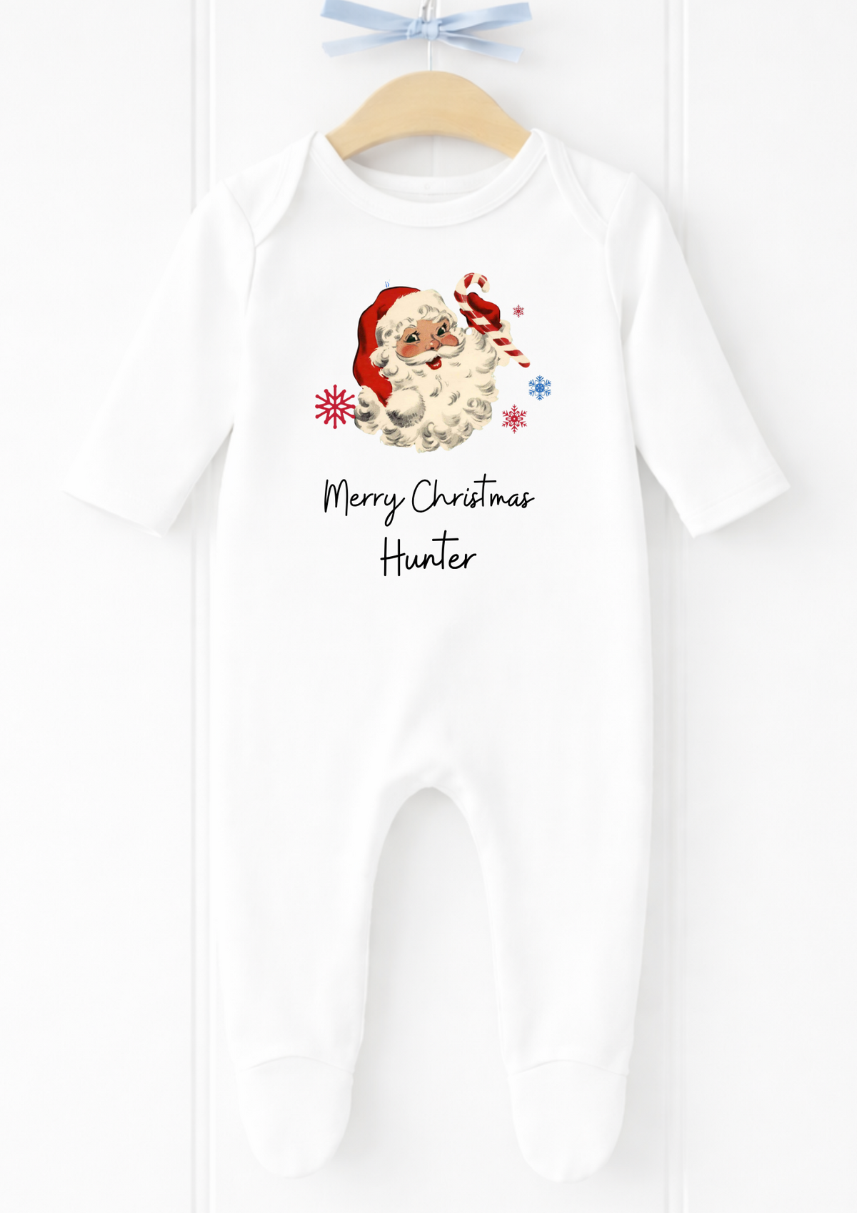 Personalised vintage Santa Christmas baby sleepsuit and vest