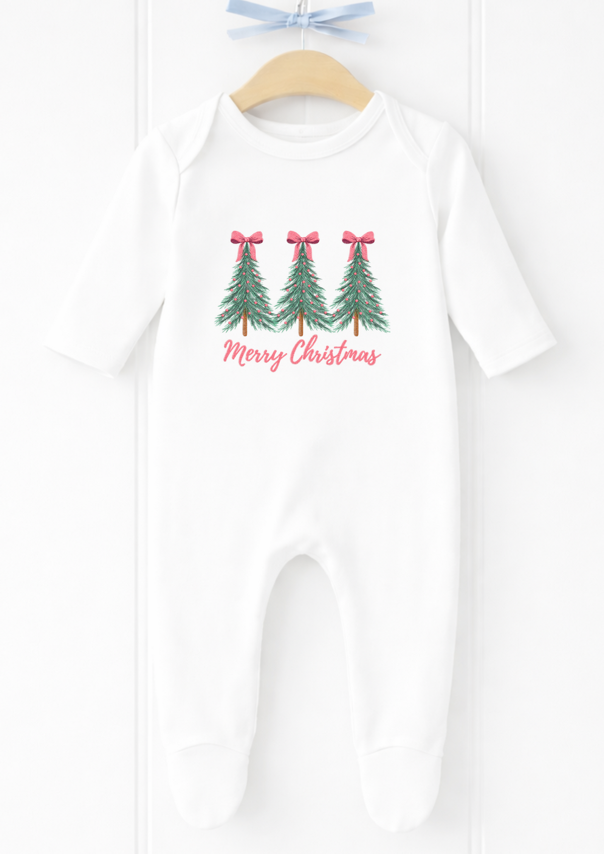 Personalised Christmas tree baby sleepsuit and vest