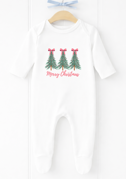 Personalised Christmas tree baby sleepsuit and vest