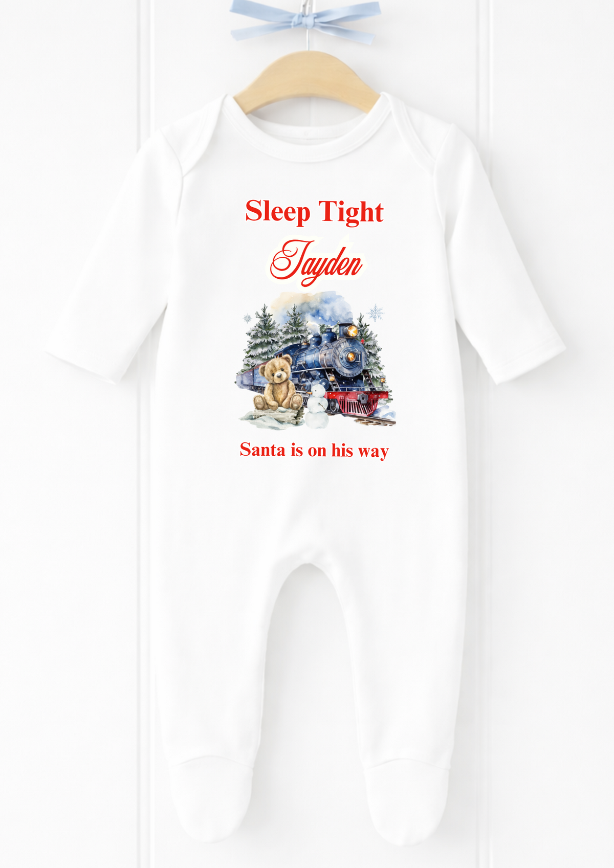 Personalised Sleep Tight Santa Christmas sleepsuit and vest