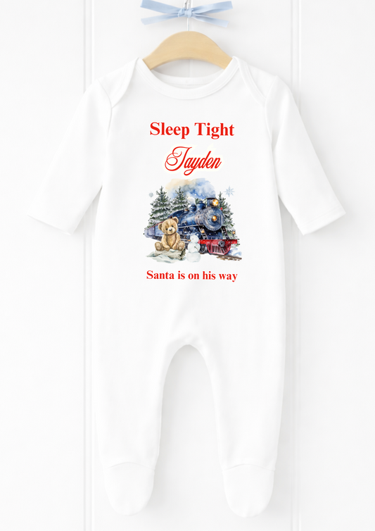 Personalised Sleep Tight Santa Christmas sleepsuit and vest