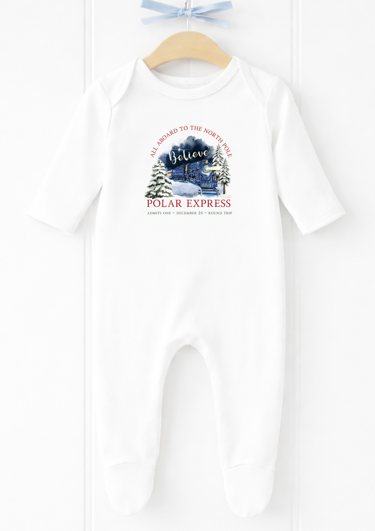 Personalised Polar Express Christmas baby sleepsuit and vest