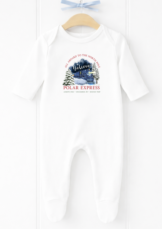 Personalised Polar Express Christmas baby sleepsuit and vest