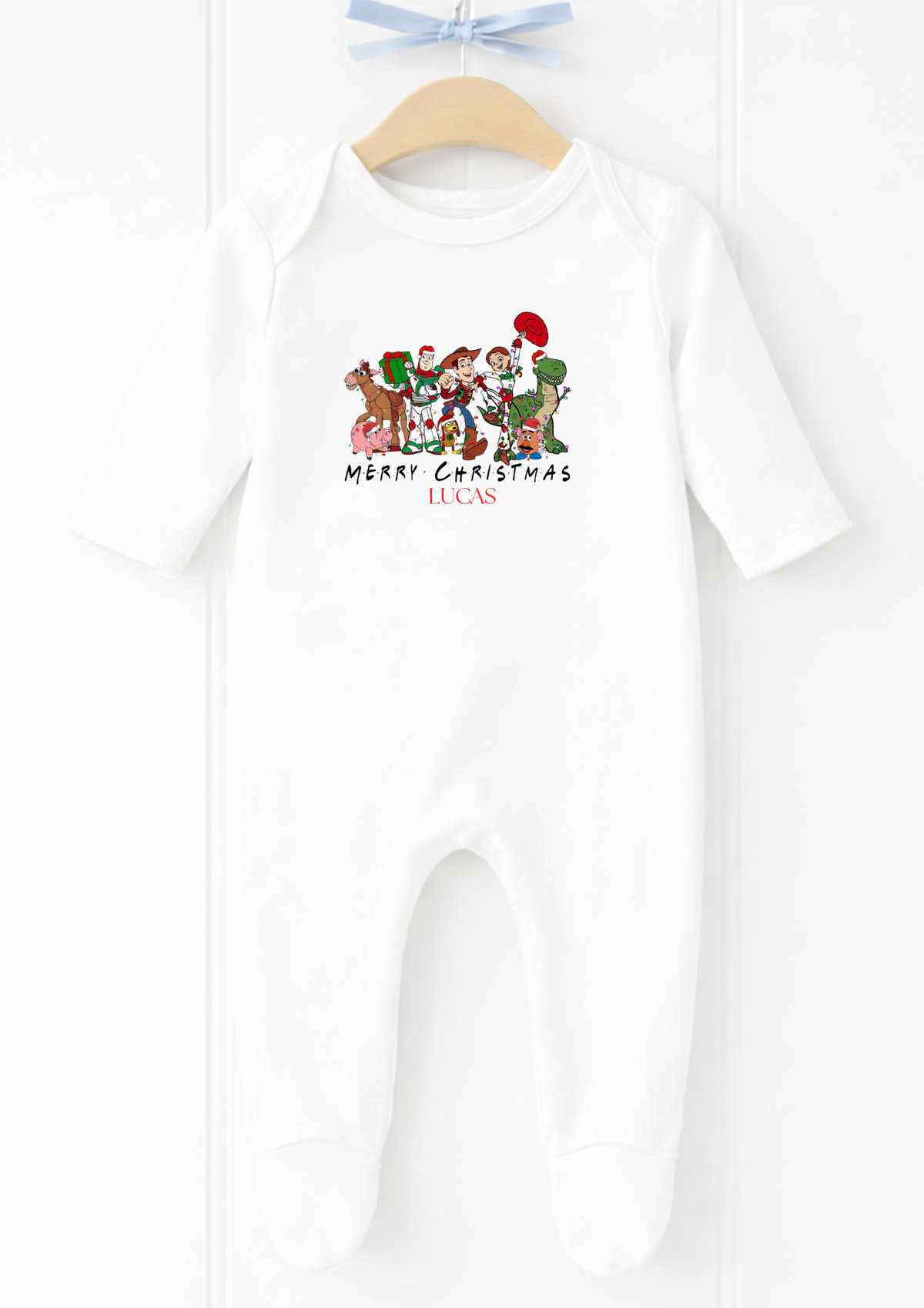 Personalised festive animal friends Christmas sleepsuit and vest