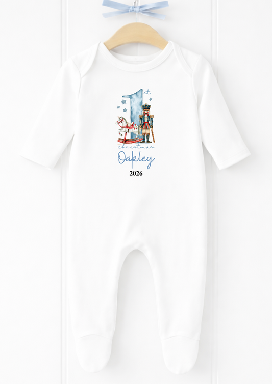 Personalised blue Santa initial Christmas sleepsuit and vest