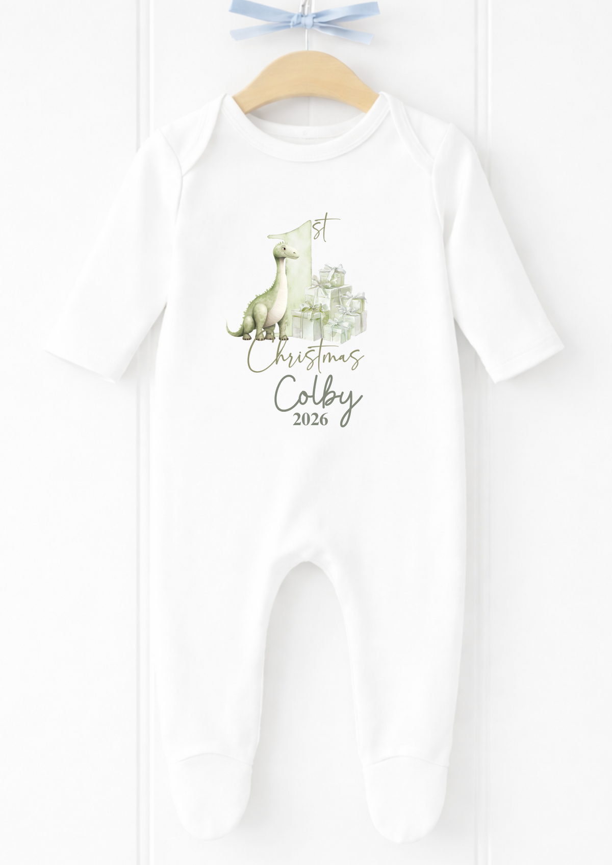 Personalised polar bear first Christmas sleepsuit and vest