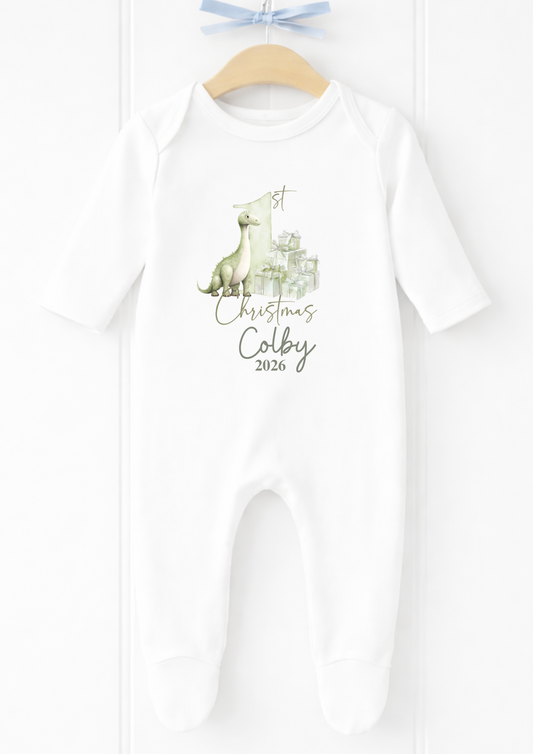 Personalised polar bear first Christmas sleepsuit and vest