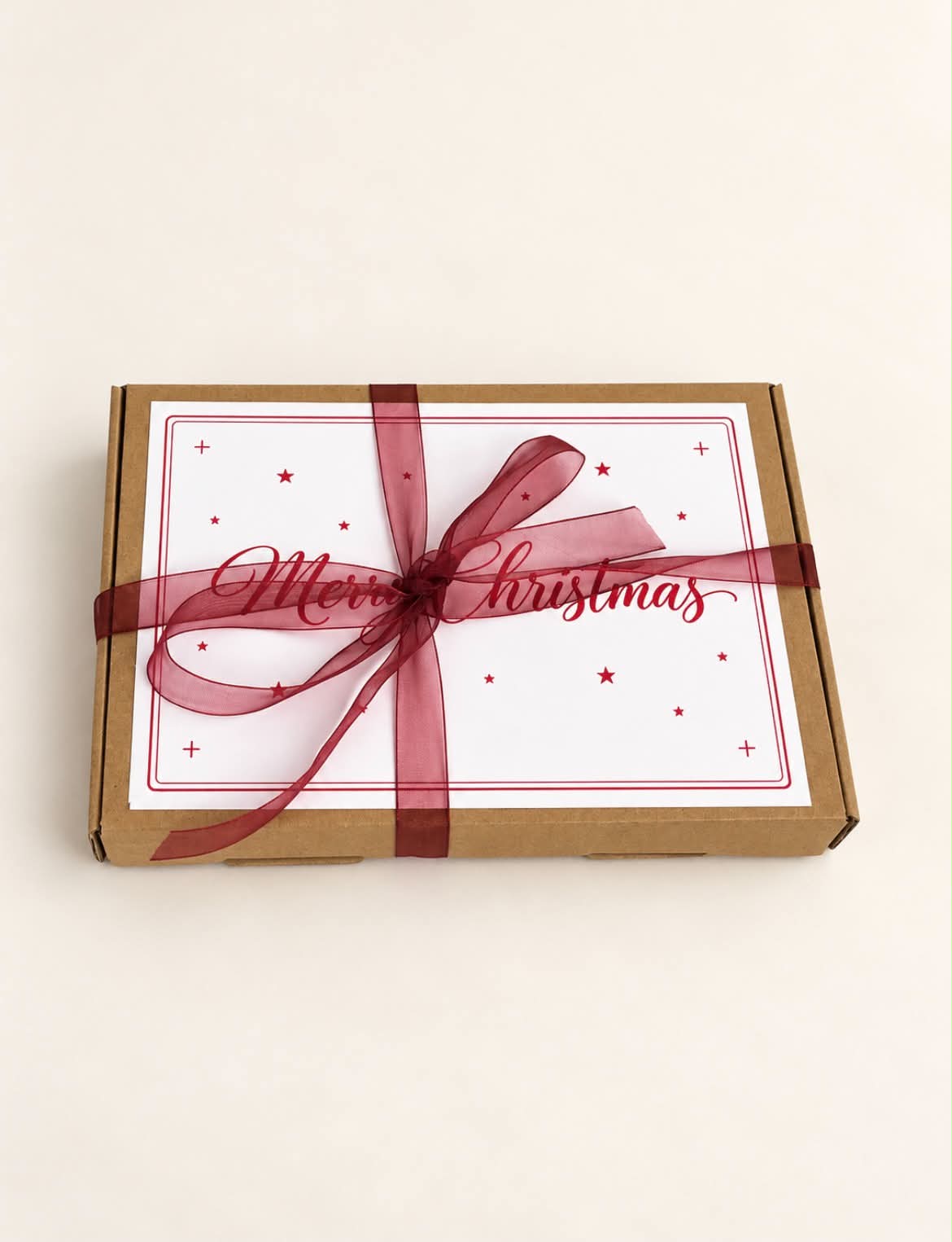 Christmas chocolate poem gift box with Merry Christmas label and burgundy ribbon