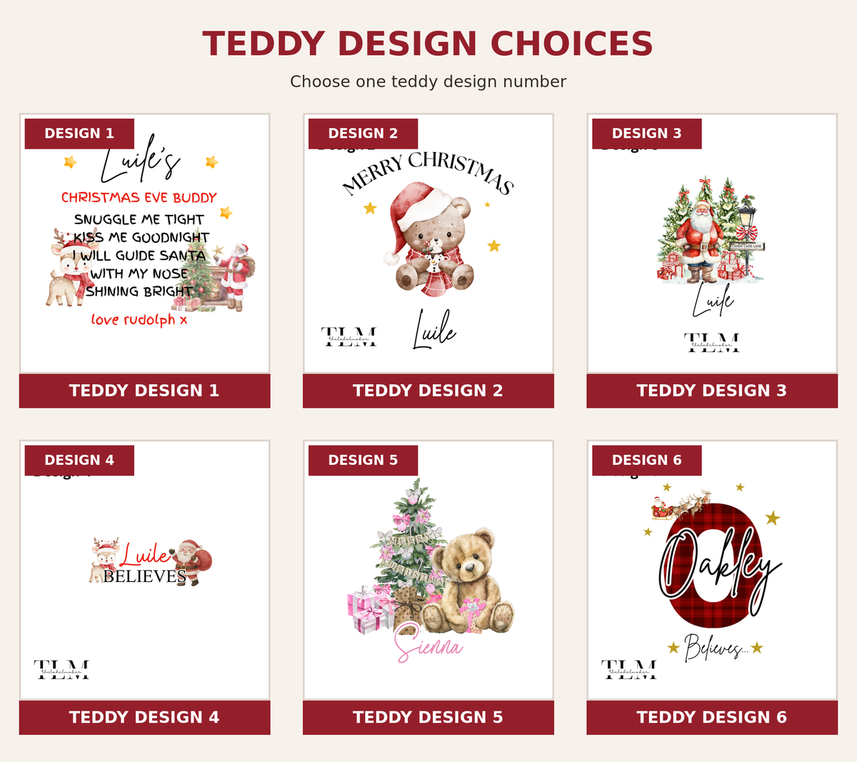 Personalised Christmas gift set reindeer teddy design choices numbered one to six