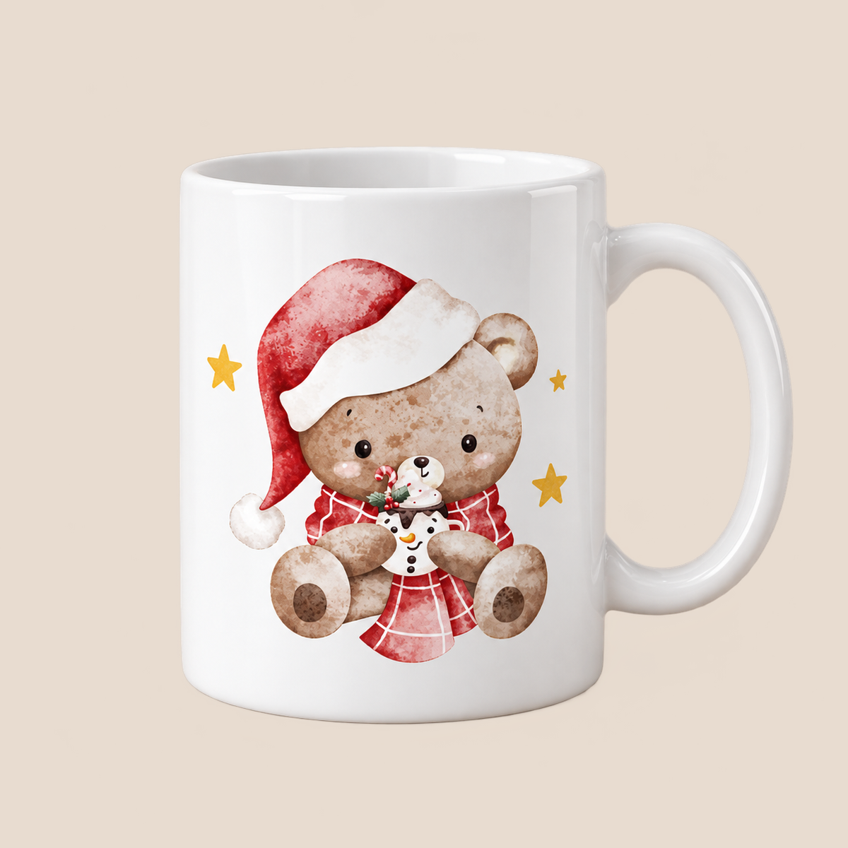 Personalised Christmas Teddy Bear Mug with custom name