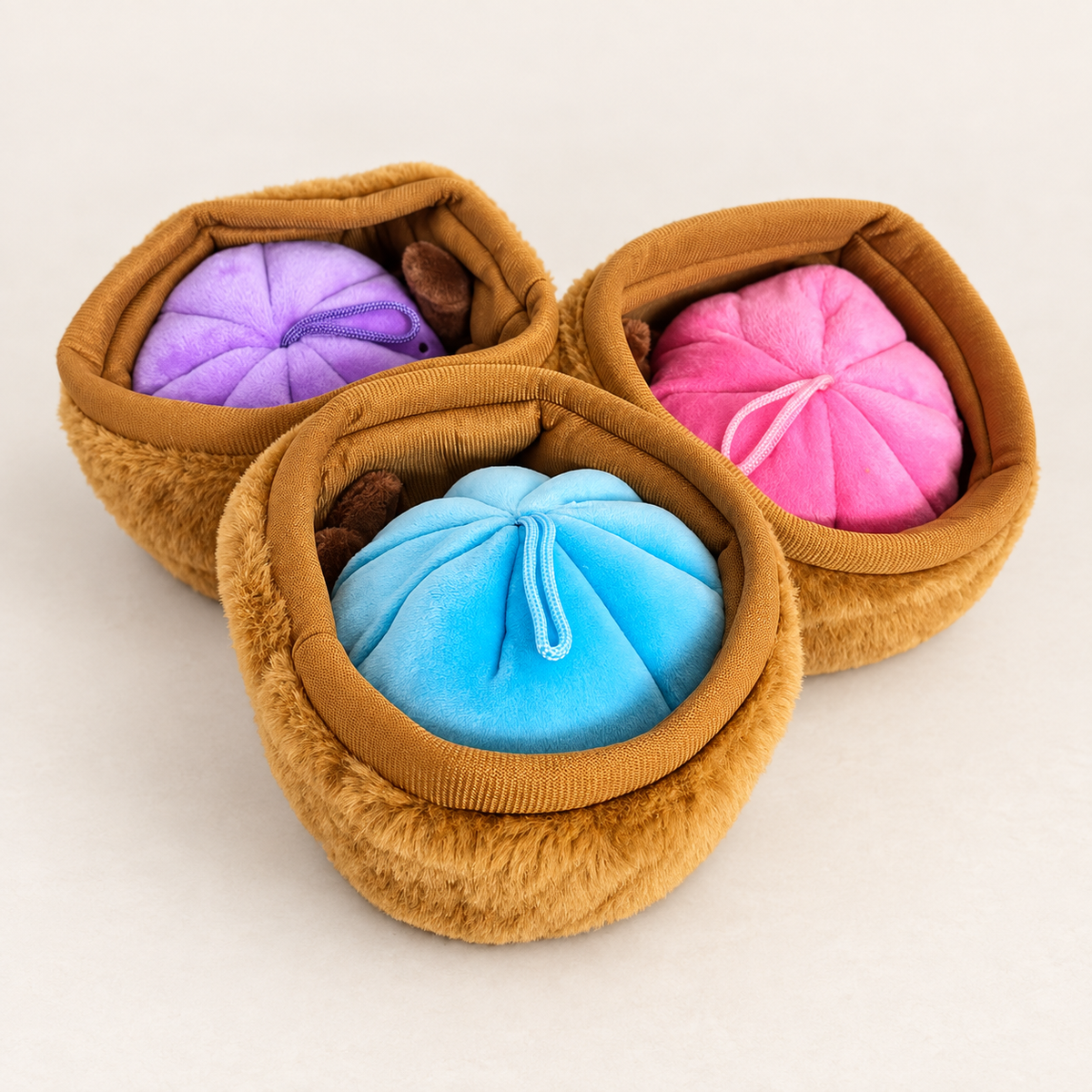 Plush Dumplings available in pink purple and blue