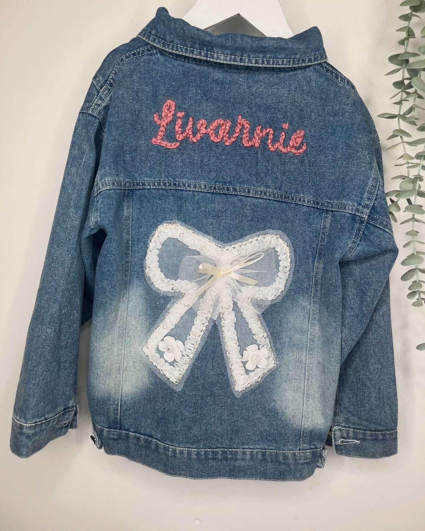 Personalised Hand Embroidery Bow Denim Jacket