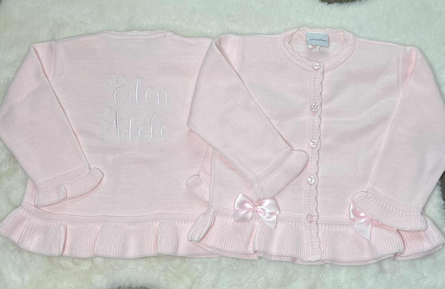 Personalised Pink Frilly Girls Bow Cardigan