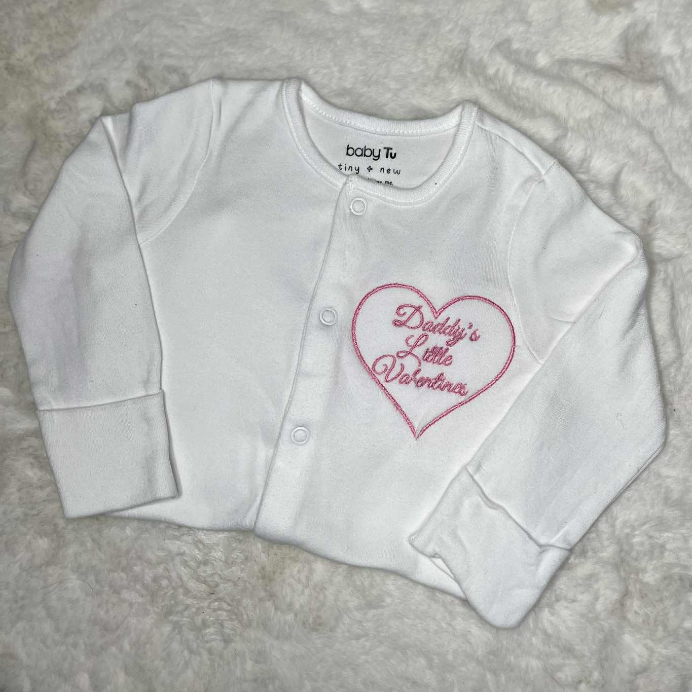 Personalised Embroidered Daddy Little Valentine Baby Sleepsuit