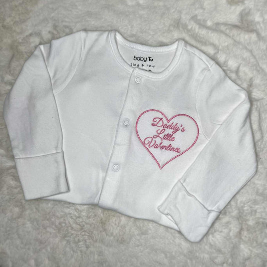 Personalised Embroidered Daddy Little Valentine Baby Sleepsuit