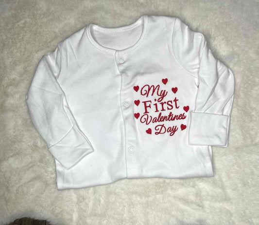 Personalised Embroidered My First Valentines Day Baby Sleepsuit