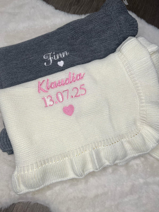 Personalised Embroidered Frilly Baby Blanket