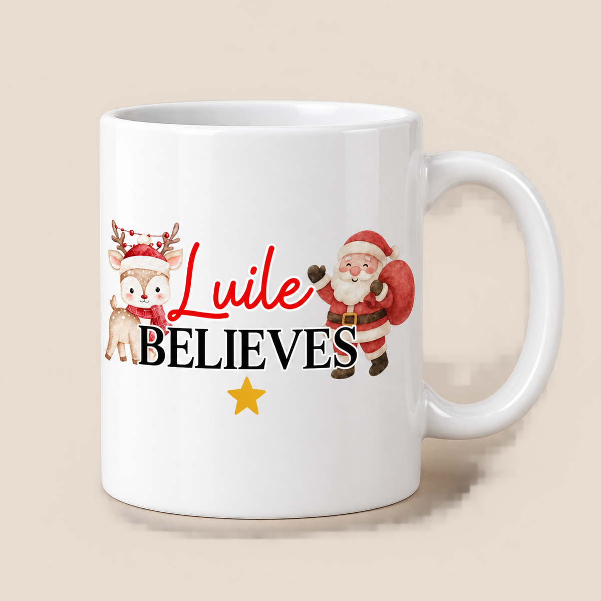 Personalised Christmas Believes Mug with custom name