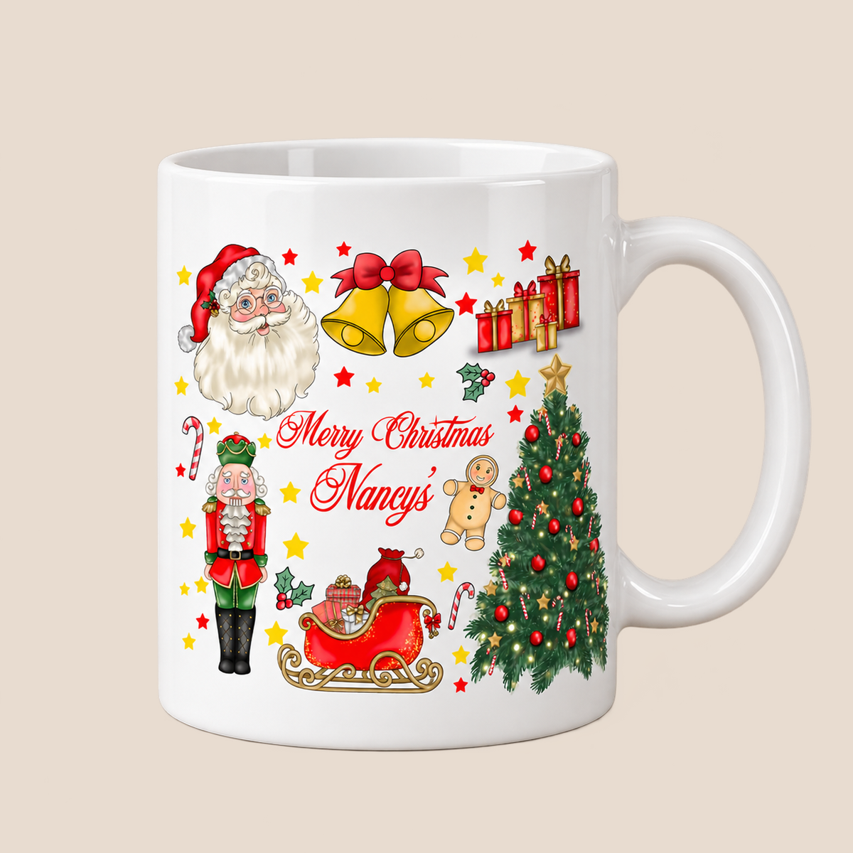 Personalised Traditional Santa Christmas Mug with custom name