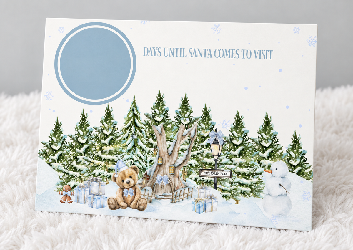 Personalised blue A4 laminated Christmas countdown sign