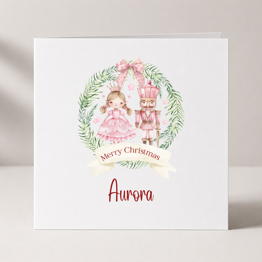 Christmas Fairy Wreath Personalised Christmas Card with custom names and wording