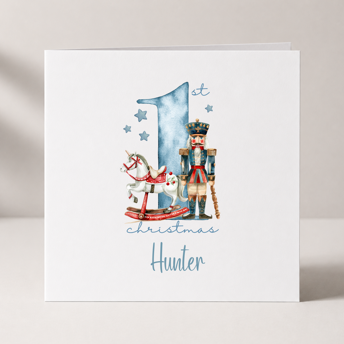 Nutcracker Baby's First Christmas Card with custom names and wording