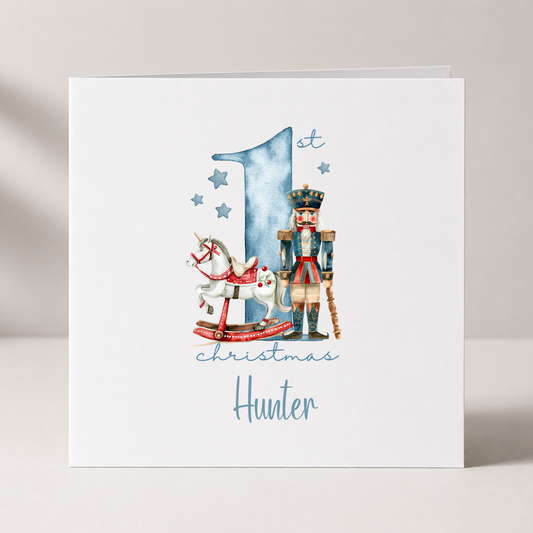 Nutcracker Baby's First Christmas Card with custom names and wording