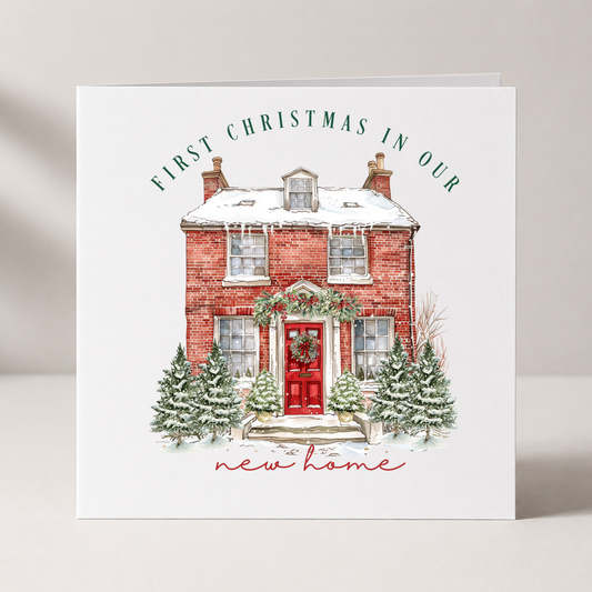 First Christmas in Our New Home House Card with custom names and wording