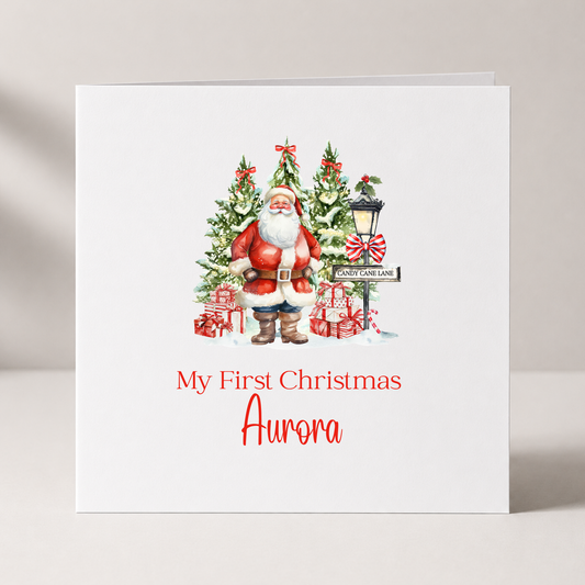 Christmas Gnomes Baby's First Christmas Card with custom names and wording