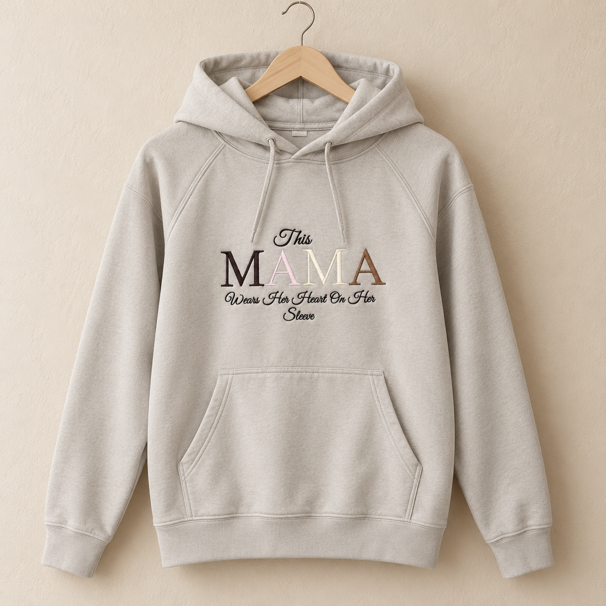 Stone Mama hoodie with embroidered Wears Her Heart On Her Sleeve design