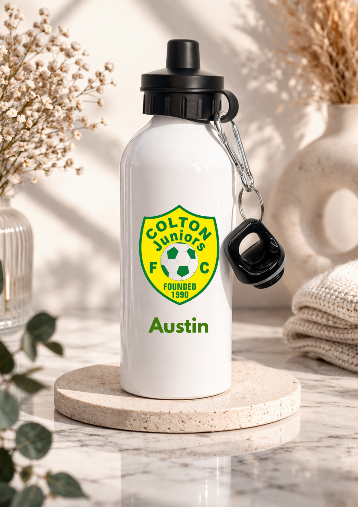 Personalised football club badge water bottle