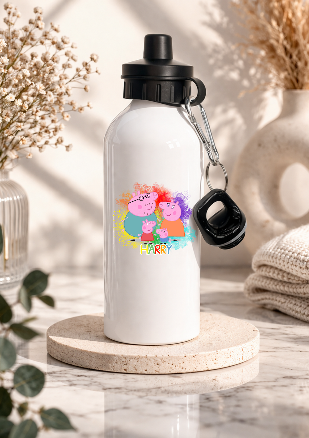 Personalised pig birthday children's water bottle