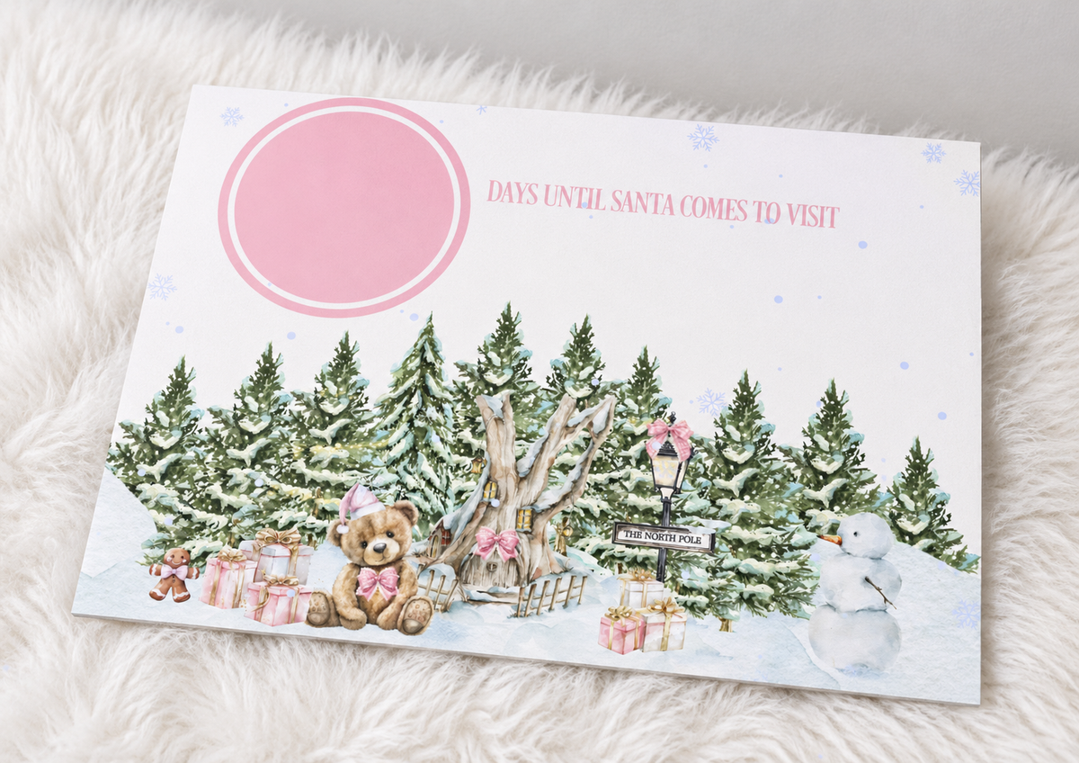Personalised pink A4 laminated Christmas countdown sign