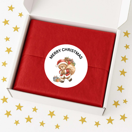 Personalised Christmas gift stickers with teddy bear and Santa sack