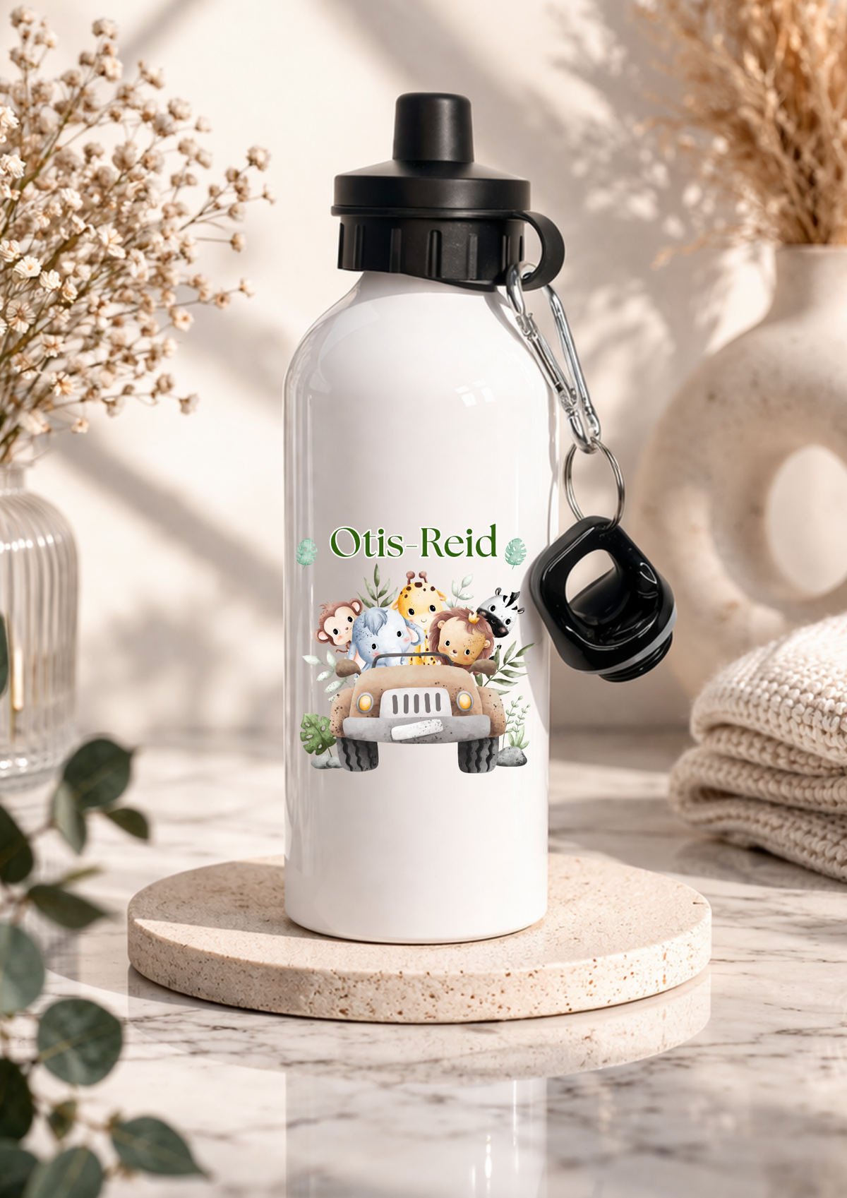 Personalised woodland farm children's water bottle
